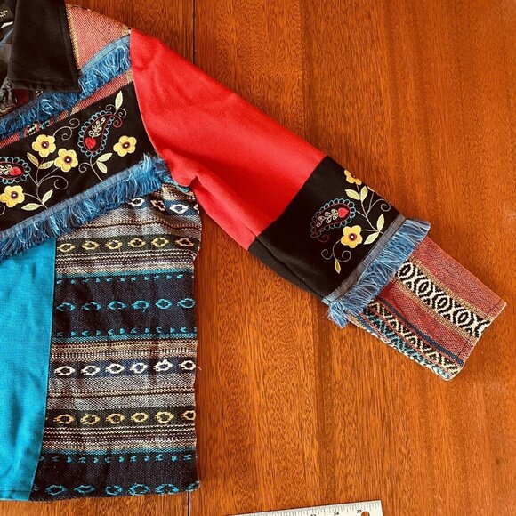 Vtg Julia Kim Button Up Womens Multicolored Embroidered Art Denim Jacket Size M - Picture 11 of 16